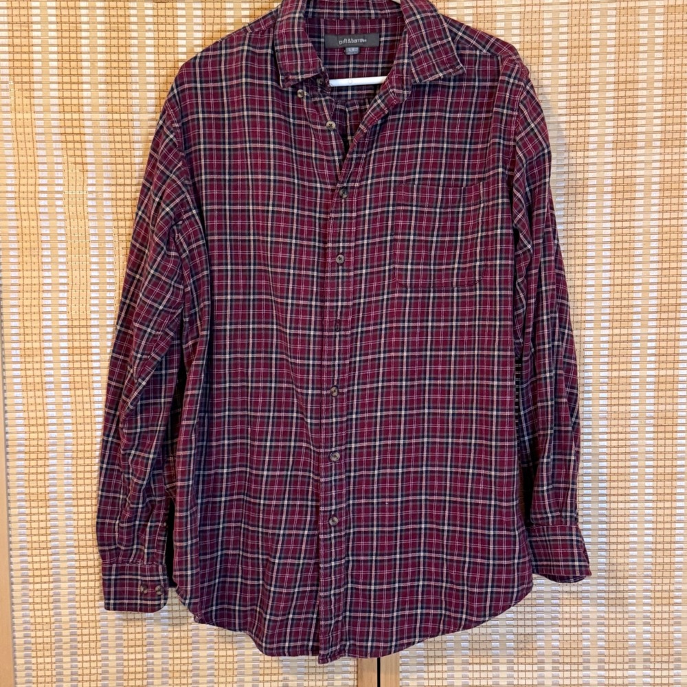 Croft & Barrow Mens Large Tall Plaid Flannel Button Down Shirt Burgundy L T